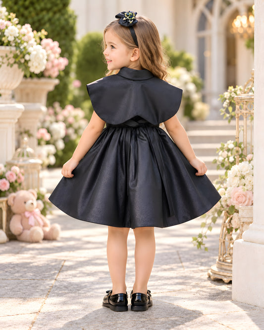 Royal satin Floral Embrodery Black Dress