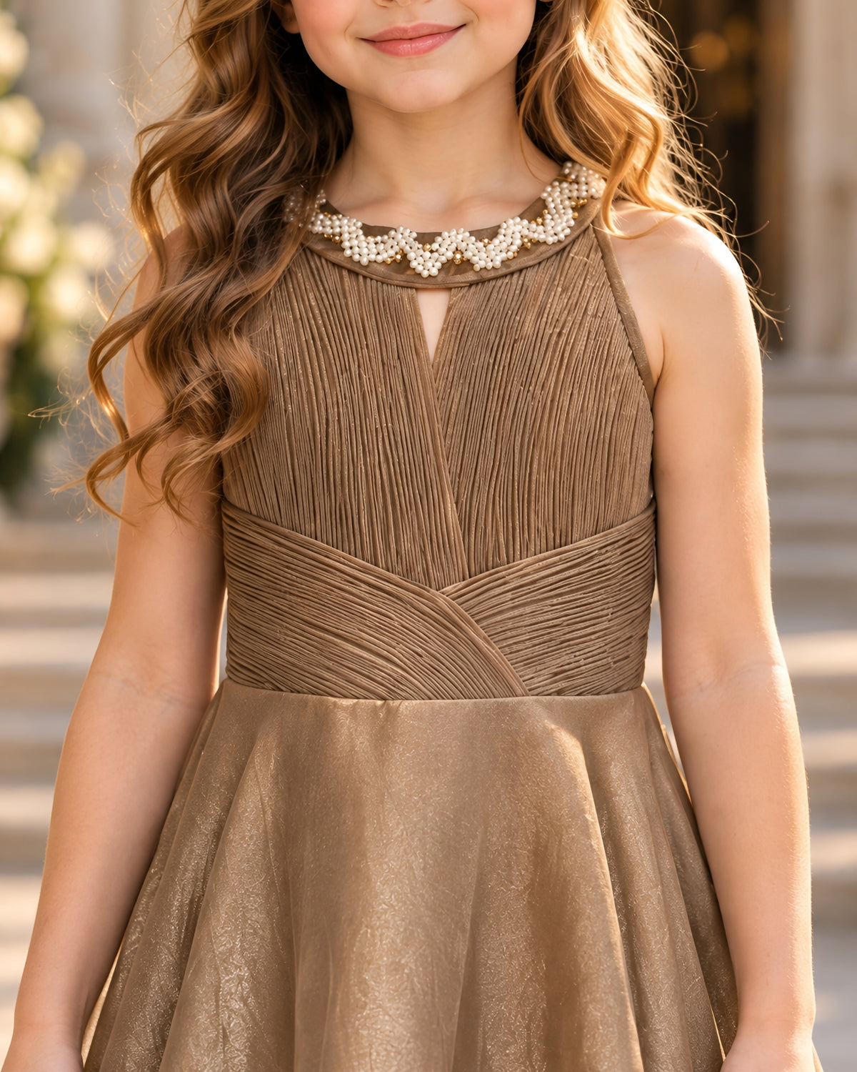 Champagne Gold Pleated Princess Gown