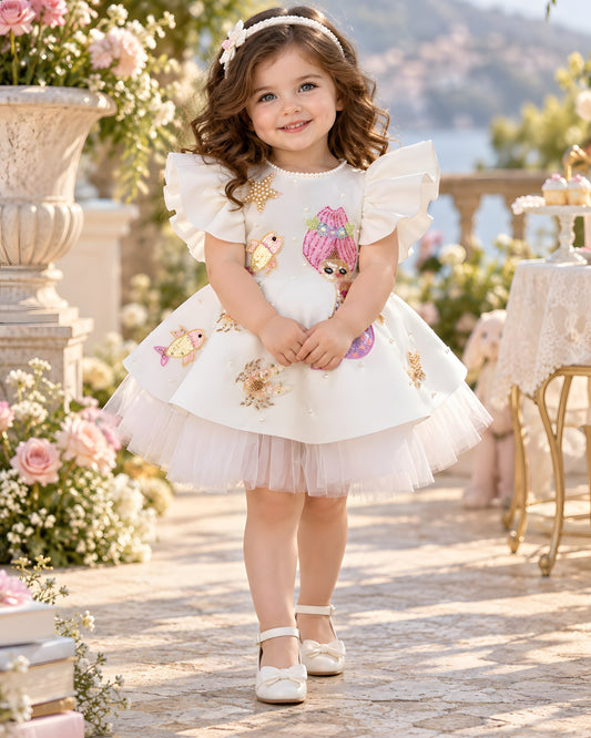 Charming Sequin and embroidery Mermaid White Dress