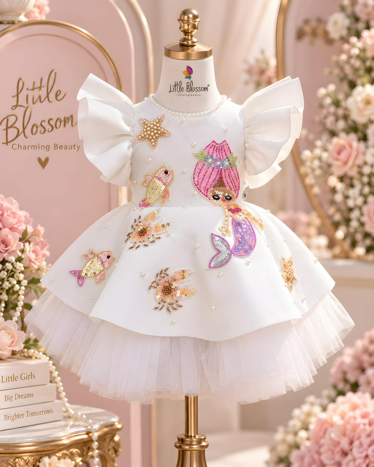 Charming Sequin and embroidery Mermaid White Dress