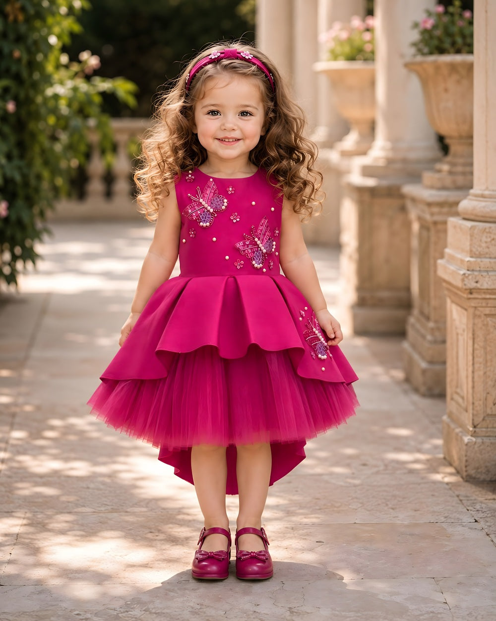 Elegant Pink Butterfly Embellished Party Dress