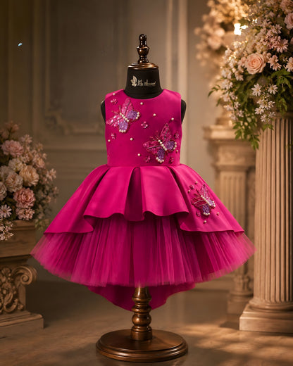 Elegant Pink Butterfly Embellished Party Dress