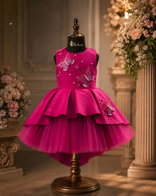 Elegant Pink Butterfly Embellished Party Dress
