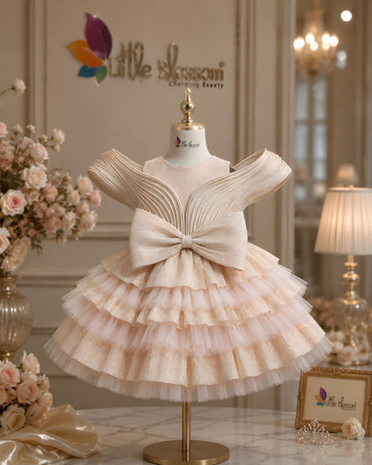 Charming Net Frills layered silhouette Peach Dress