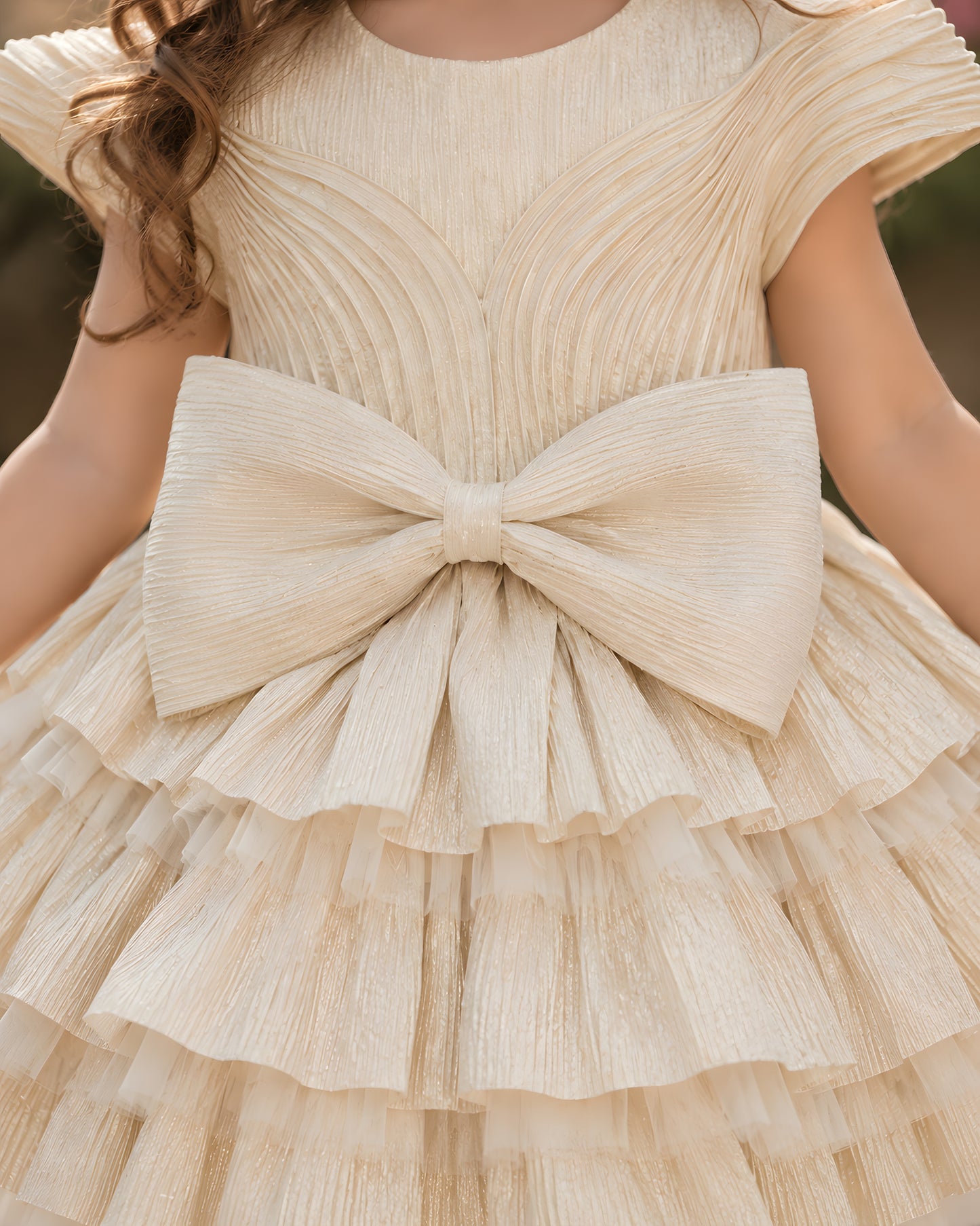 Charming Net Frills Layered Silhouette Cream Dress