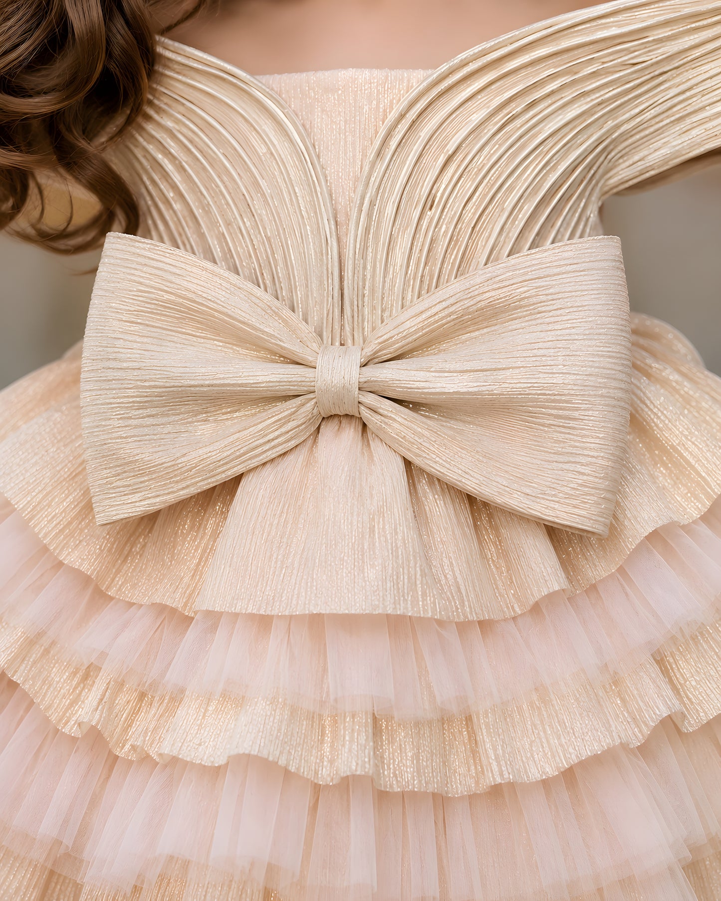 Charming Net Frills layered silhouette Peach Dress