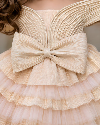 Charming Net Frills layered silhouette Peach Dress
