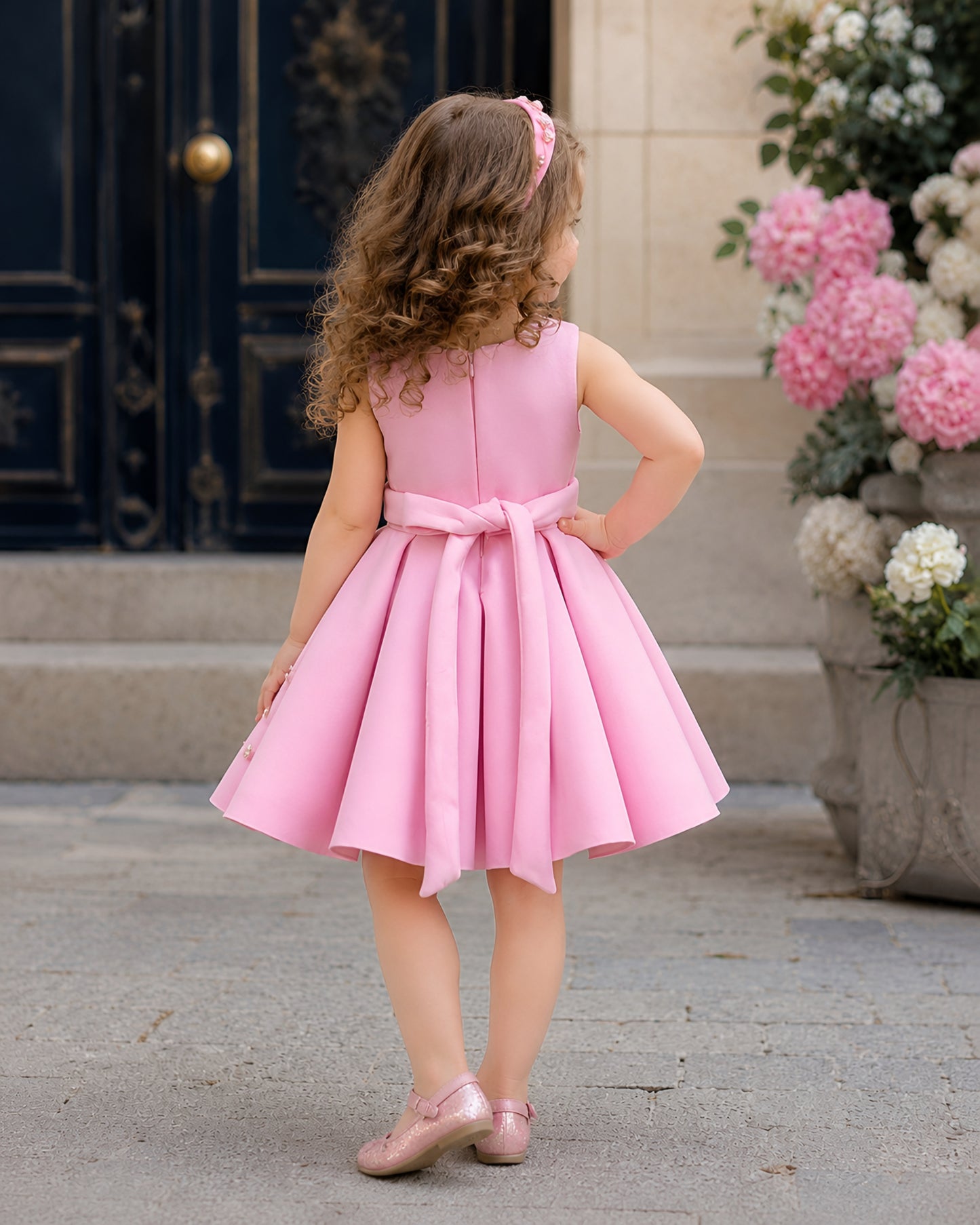 Charming Butterfly Embroidery Pink Flared Dress