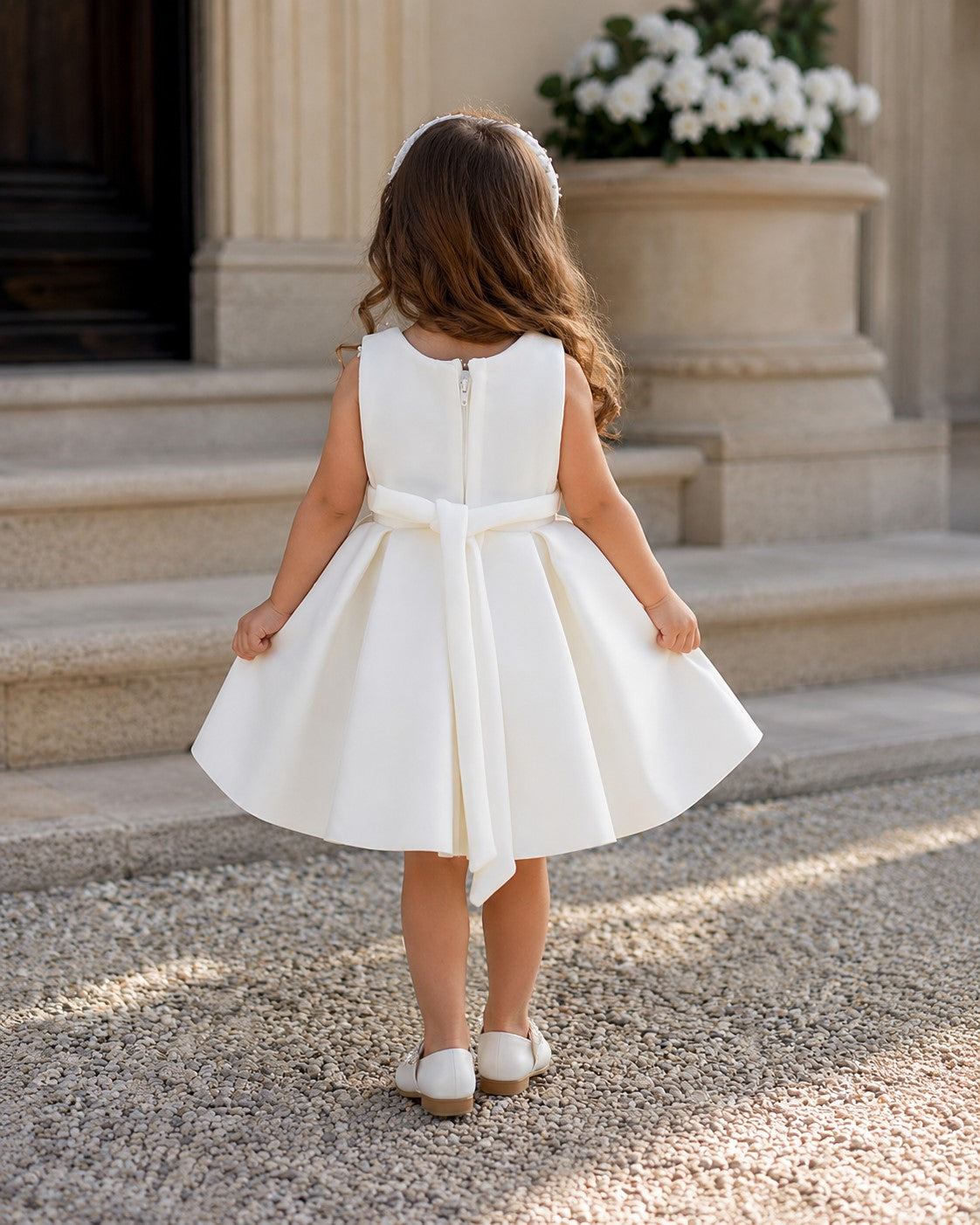 Elegant Oversized Bow White Flared Design Dress