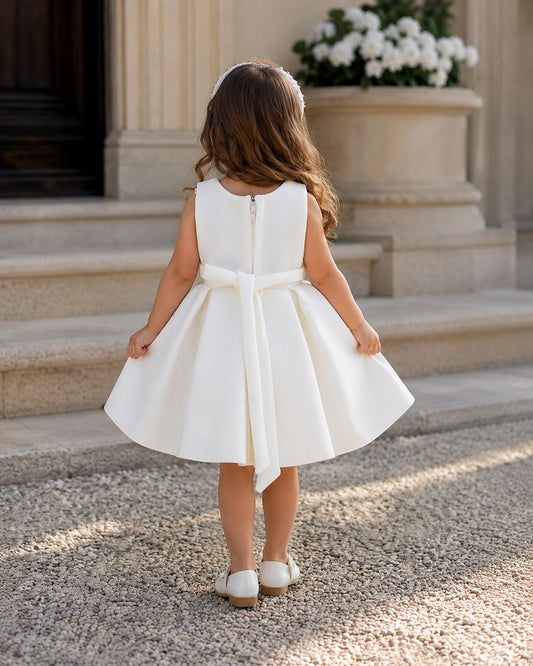 Elegant Oversized Bow White Flared Design Dress
