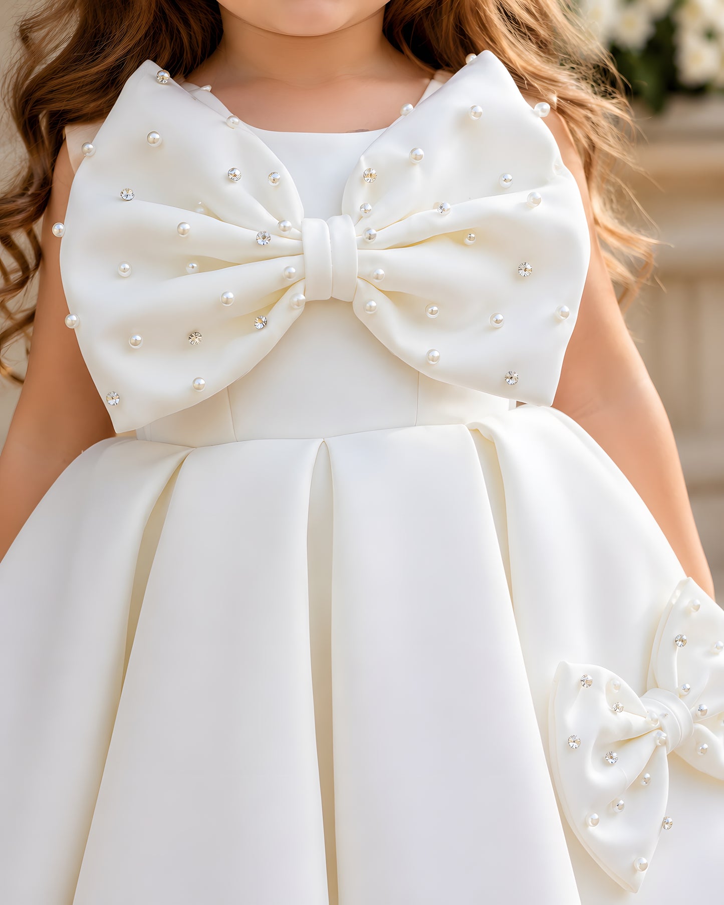 Elegant Oversized Bow White Flared Design Dress