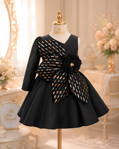 Elegant Satin Asymmetric Bow Black Dress