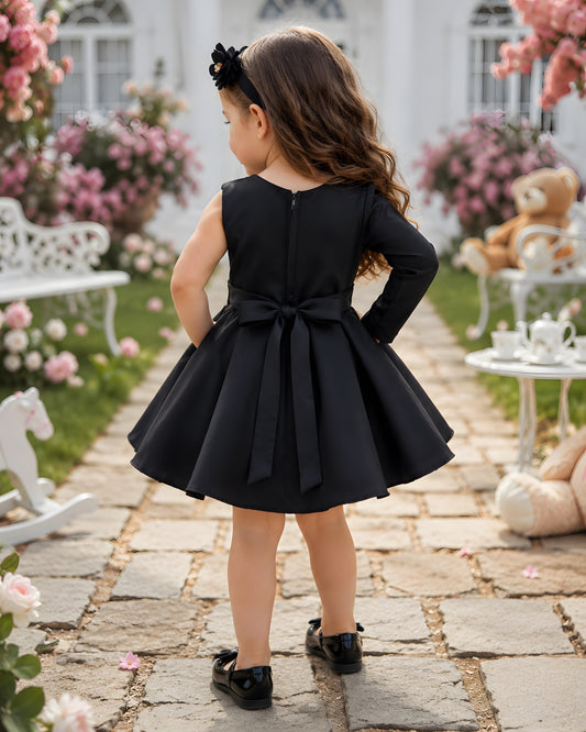 Elegant Satin Asymmetric Bow Black Dress
