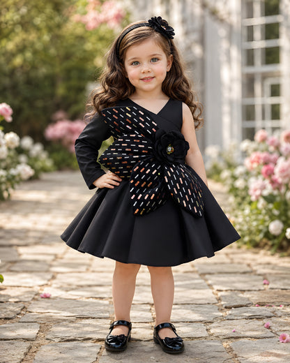 Elegant Satin Asymmetric Bow Black Dress