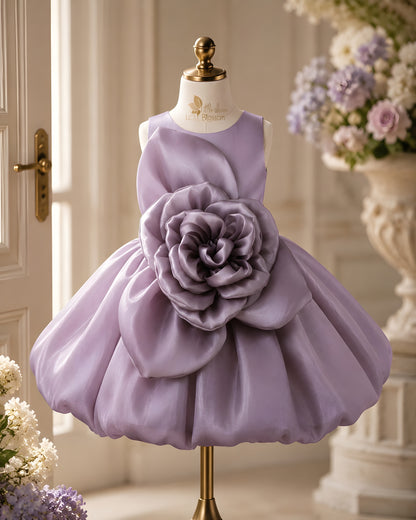 Elegant 3D flower and Bubble Skirt Lavender Dress