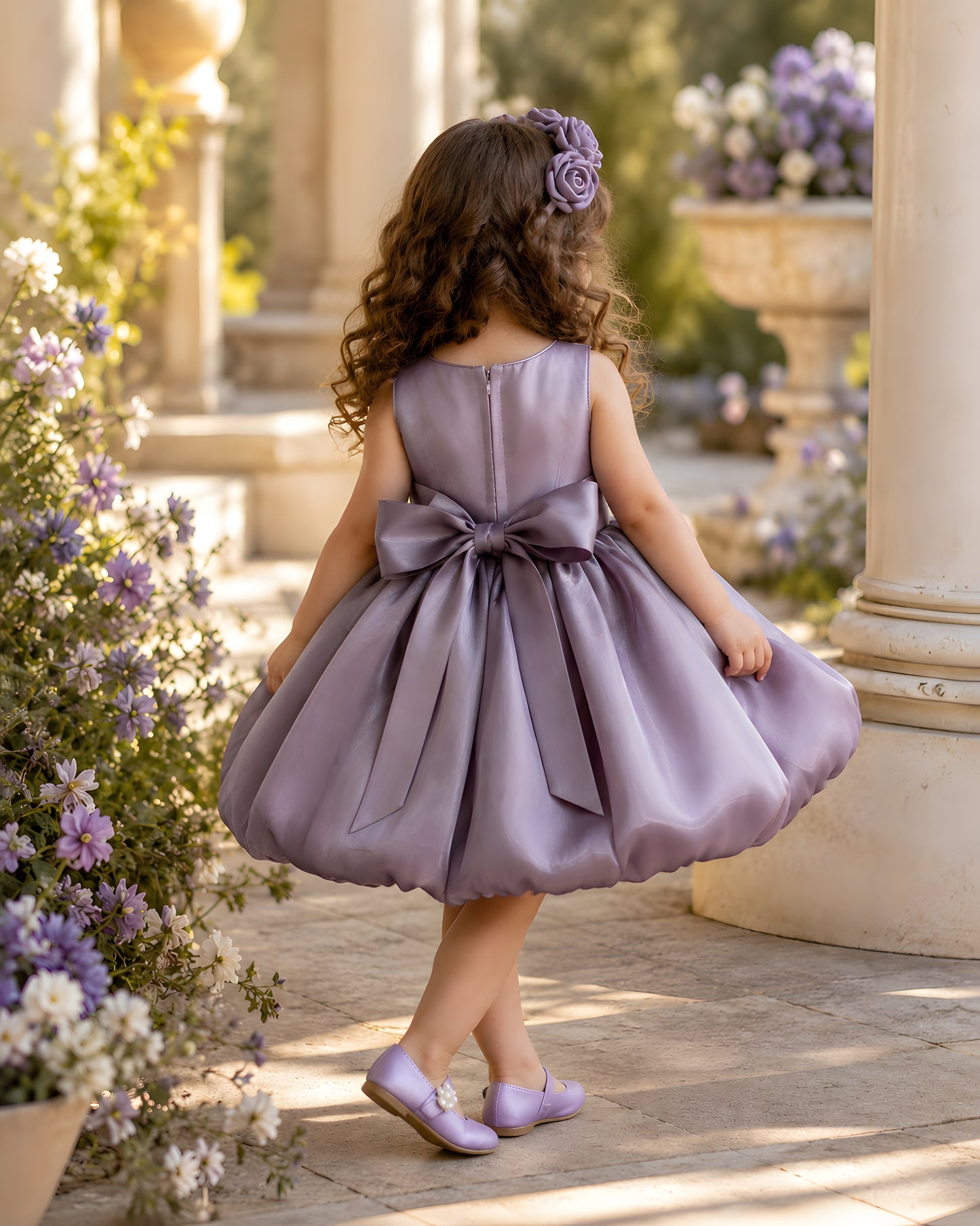 Elegant 3D flower and Bubble Skirt Lavender Dress