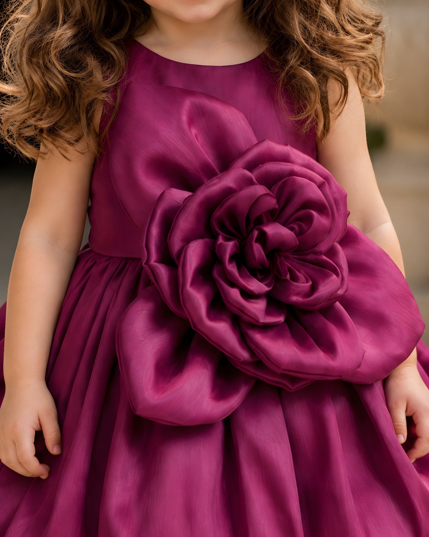 Elegant 3D flower and Bubble Skirt Magenta Dress