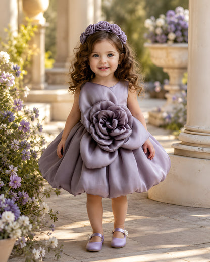 Elegant 3D flower and Bubble Skirt Lavender Dress