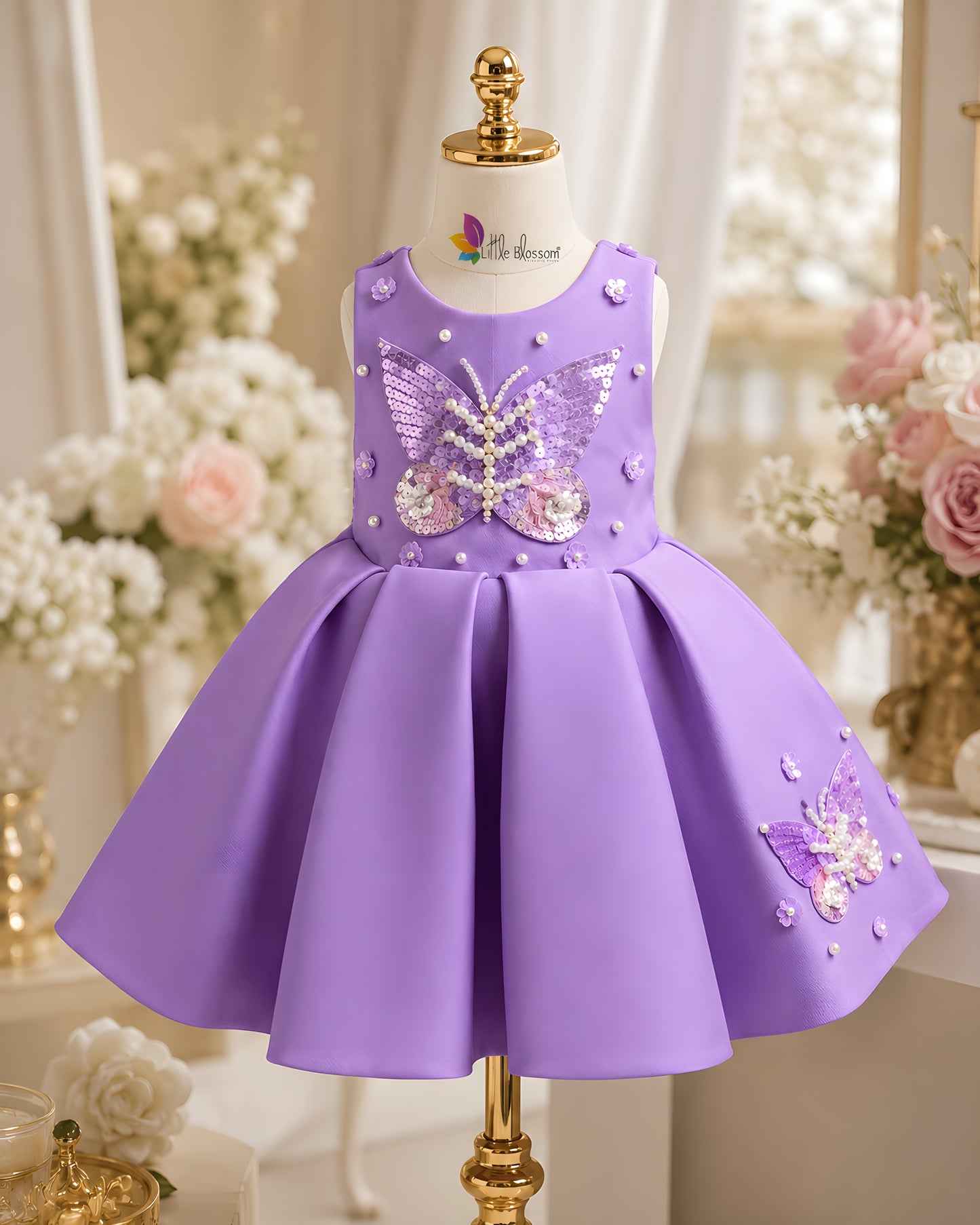 Charming Butterfly Embroidery Purple Flared Dress