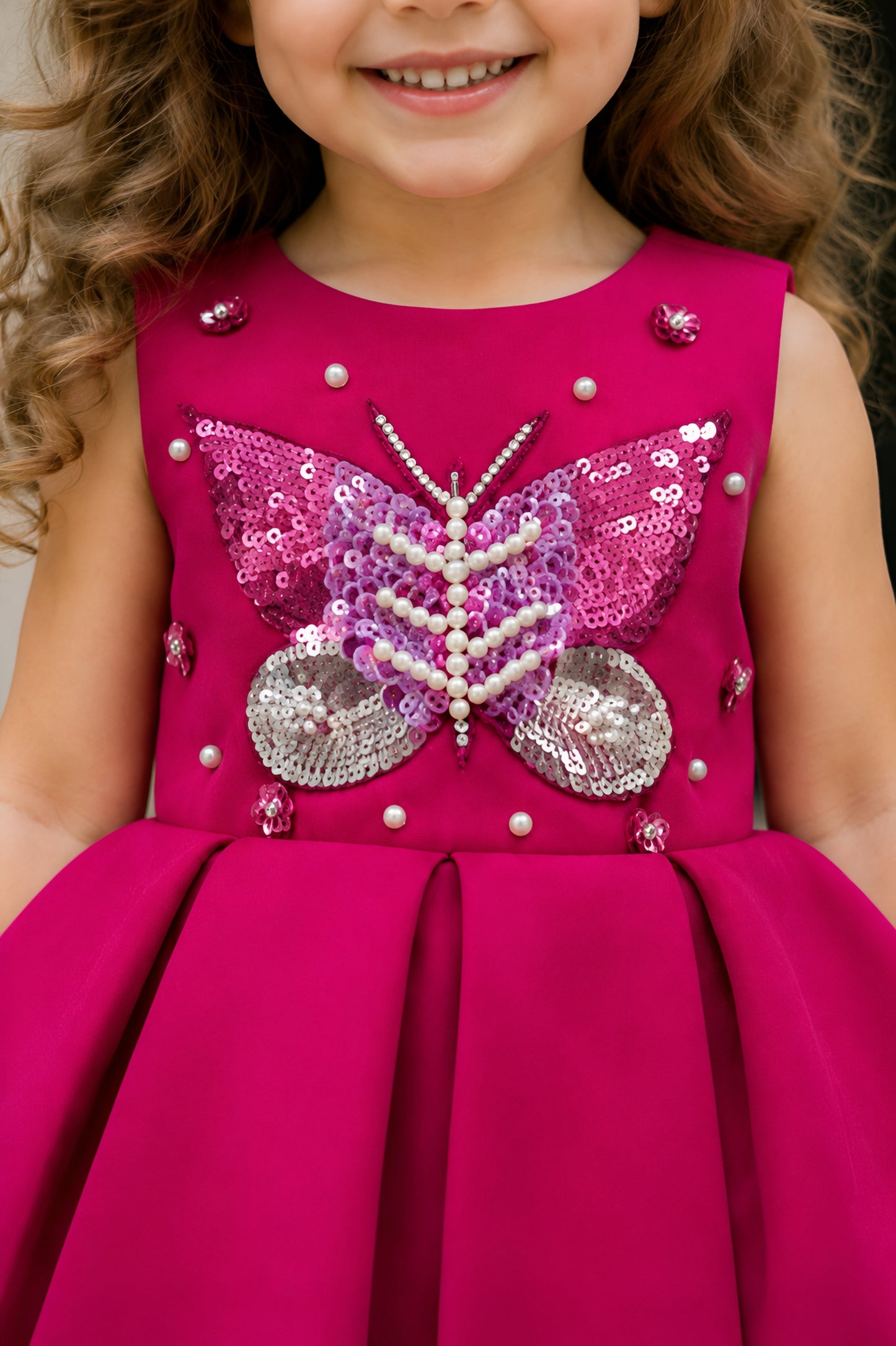 Charming Butterfly Embroidery Fuchsia Flared Dress