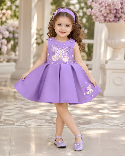 Charming Butterfly Embroidery Purple Flared Dress