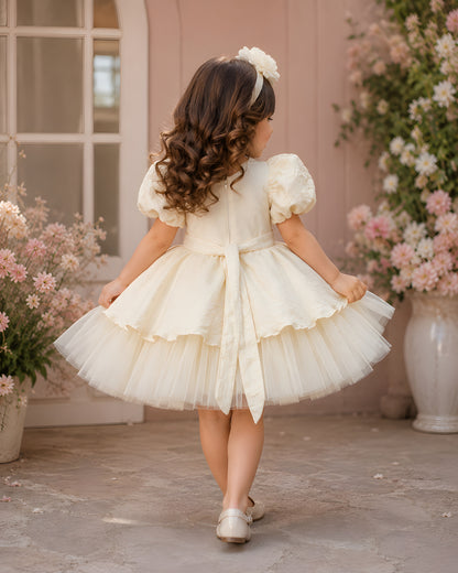 Beautiful Cream Dress With Attractive Flower Embroidery