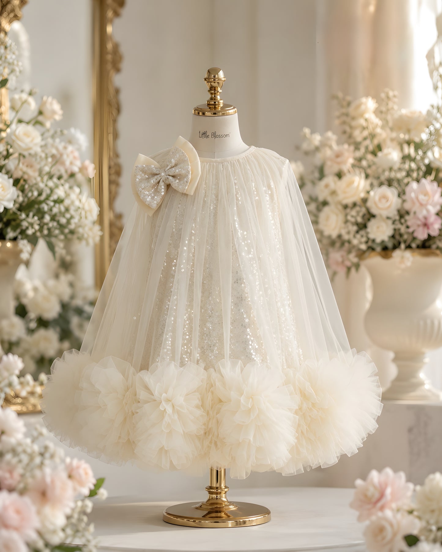 Elegant Cream Dress Crafted With Soft Sequin Net Fabric