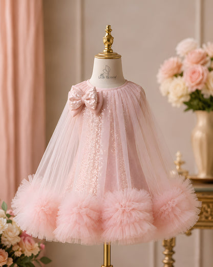 Elegant Peach Dress Crafted With Soft Sequin Net Fabric