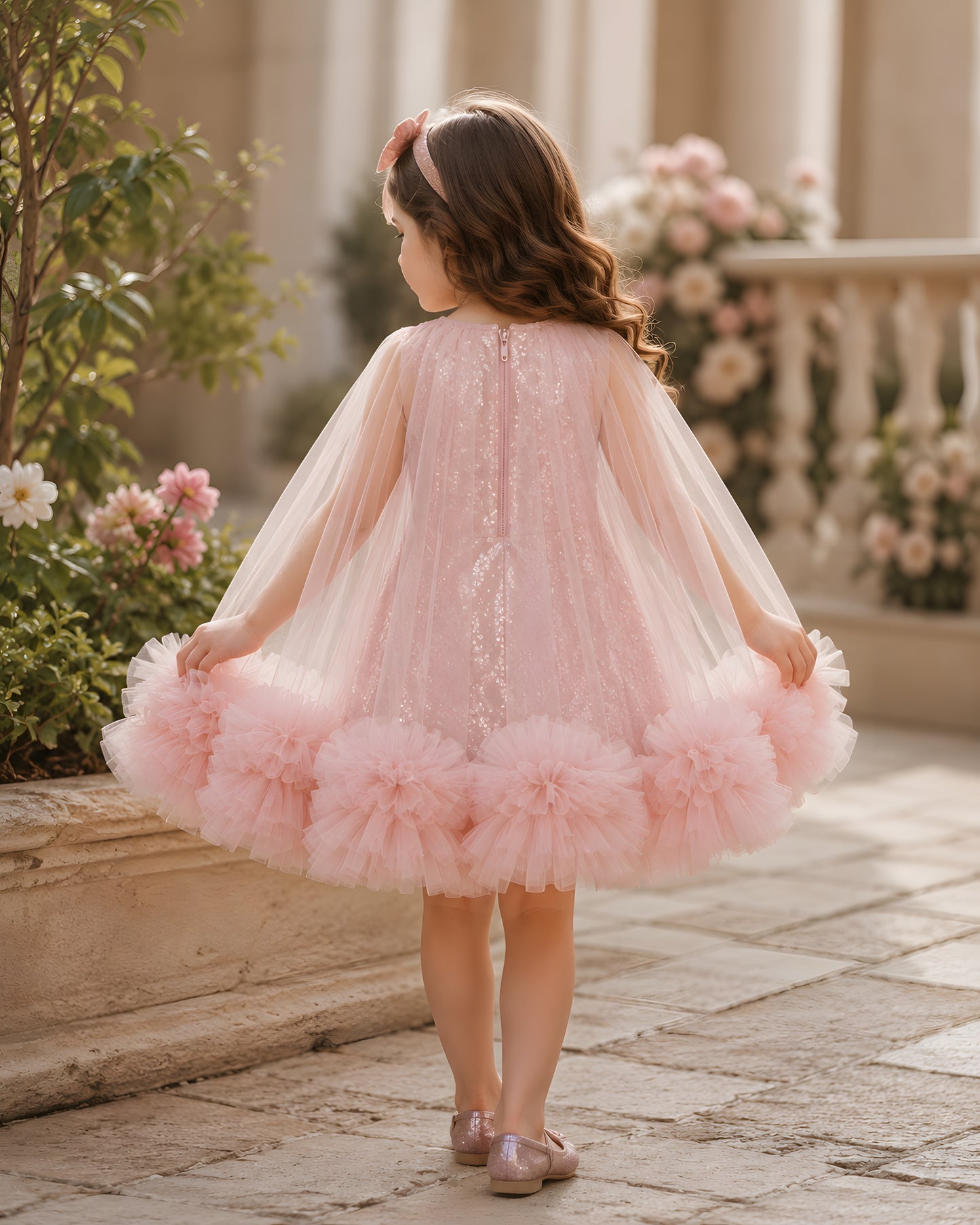 Elegant Peach Dress Crafted With Soft Sequin Net Fabric