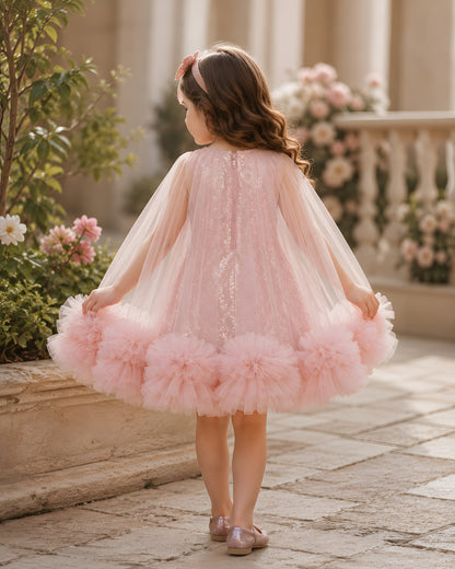 Elegant Peach Dress Crafted With Soft Sequin Net Fabric