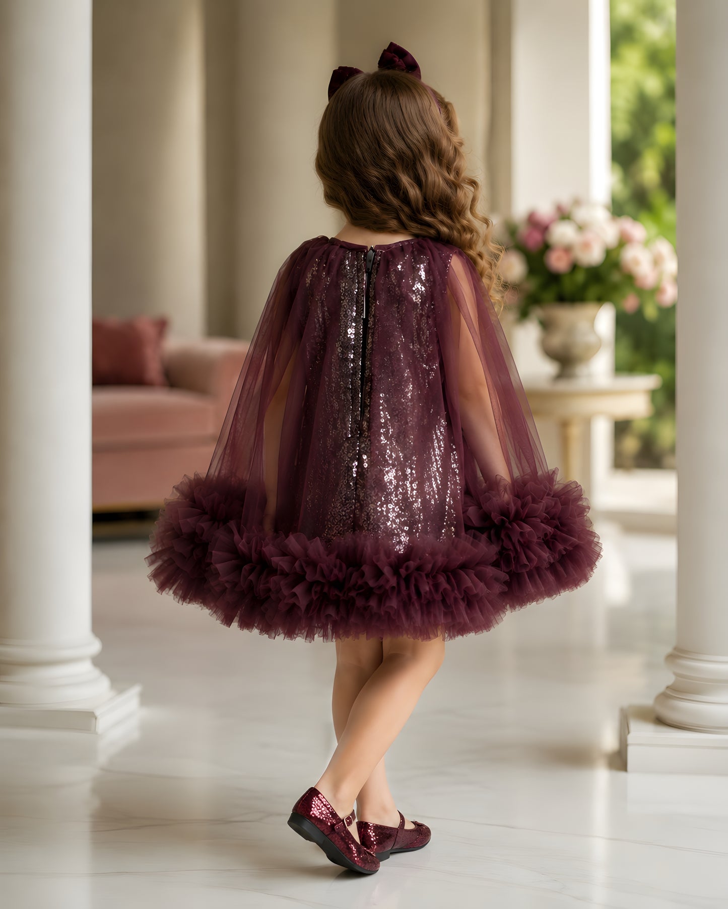 Elegant Coffee Dress Crafted With Soft Sequin Net Fabric