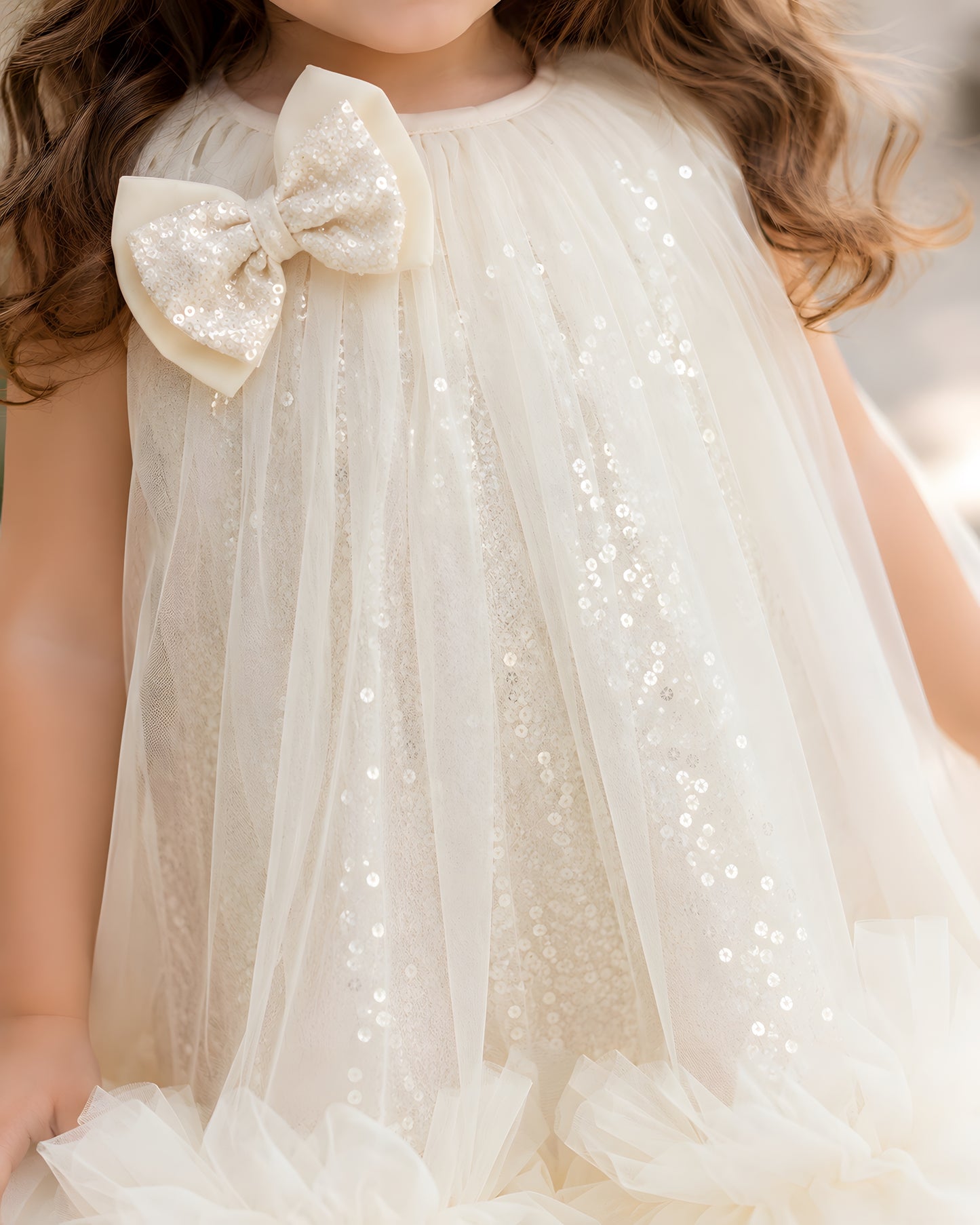Elegant Cream Dress Crafted With Soft Sequin Net Fabric