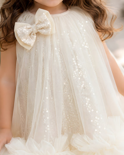 Elegant Cream Dress Crafted With Soft Sequin Net Fabric