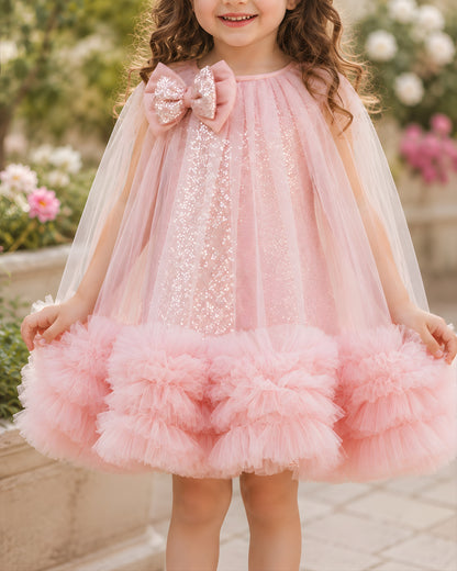 Elegant Peach Dress Crafted With Soft Sequin Net Fabric
