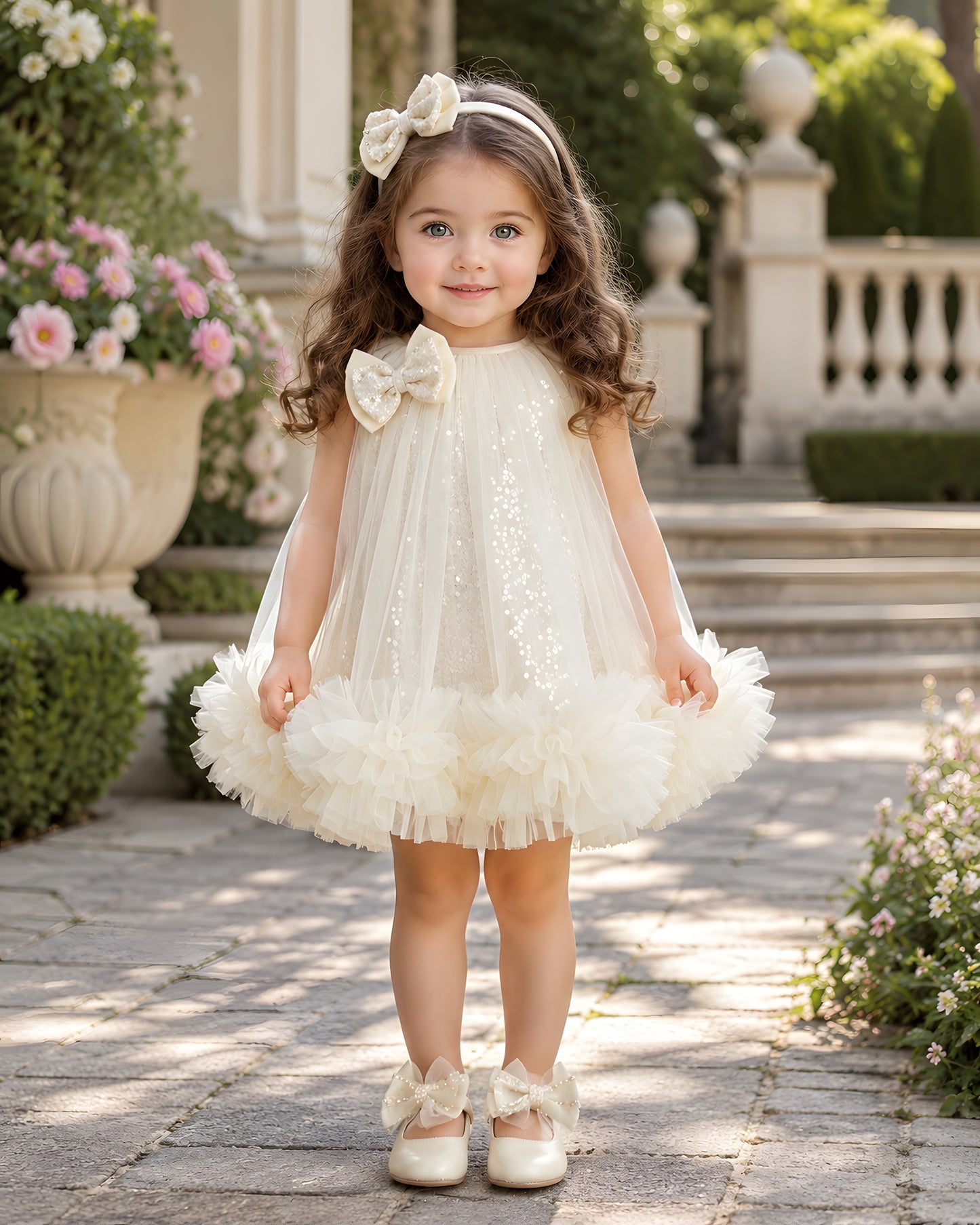 Elegant Cream Dress Crafted With Soft Sequin Net Fabric