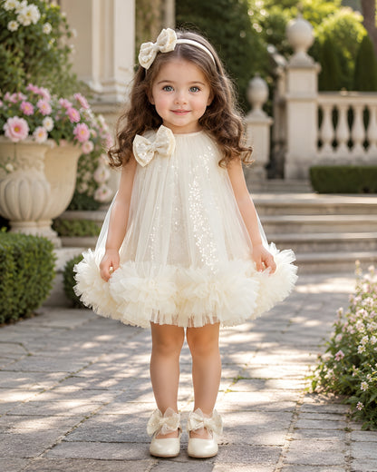 Elegant Cream Dress Crafted With Soft Sequin Net Fabric