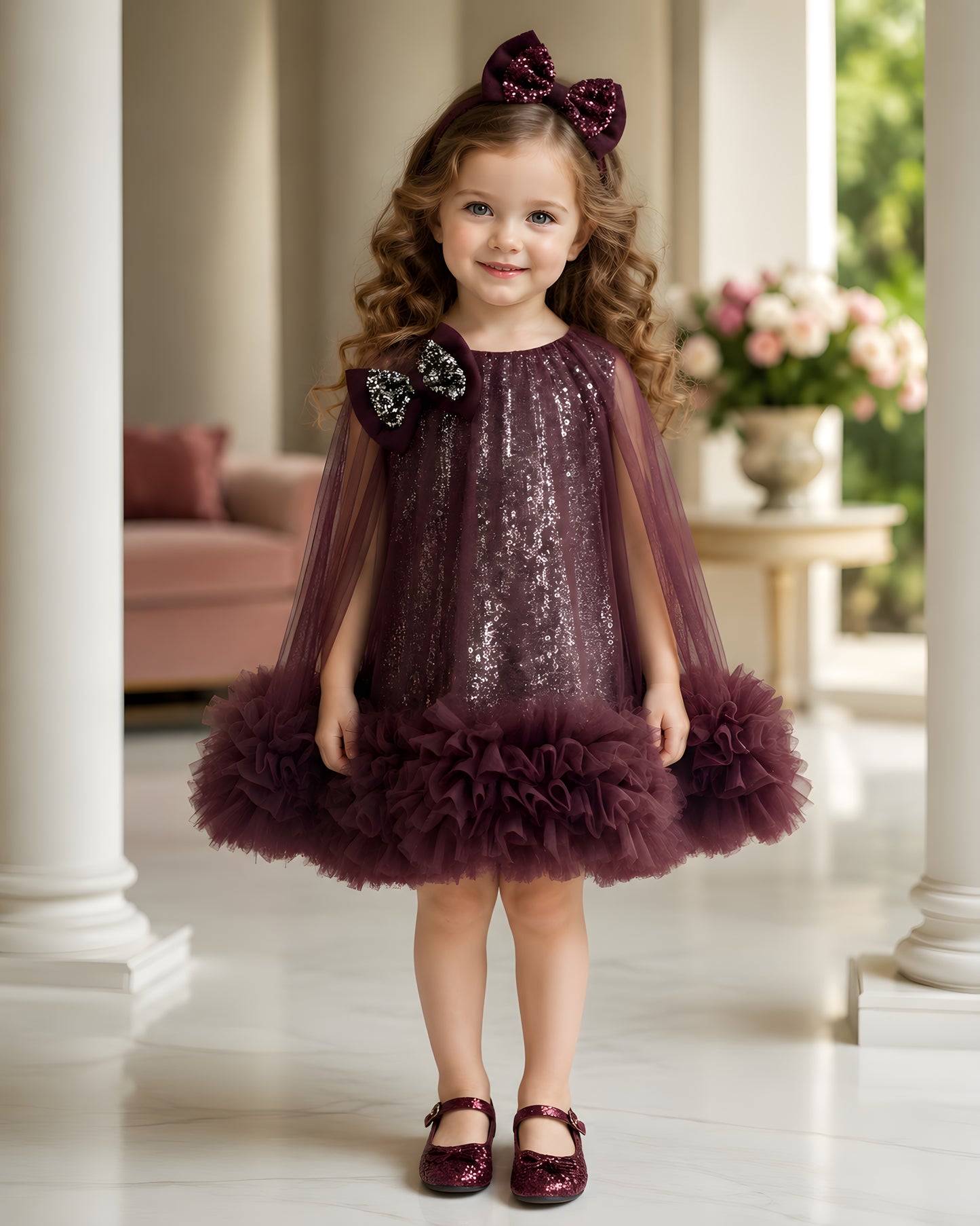 Elegant Coffee Dress Crafted With Soft Sequin Net Fabric