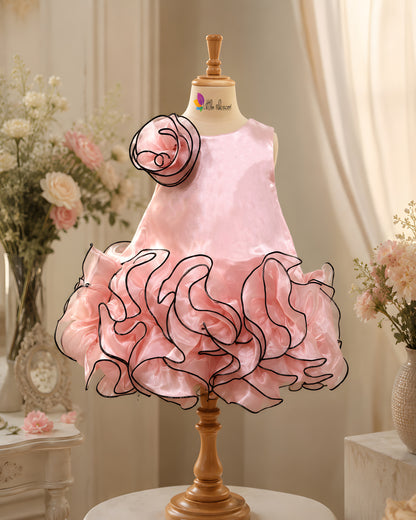 Elegant  A-line frock Floral Peach Dress
