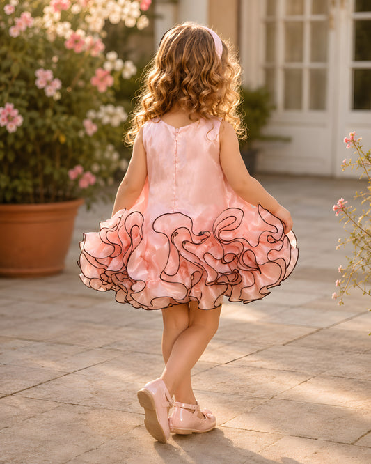 Elegant  A-line frock Floral Peach Dress