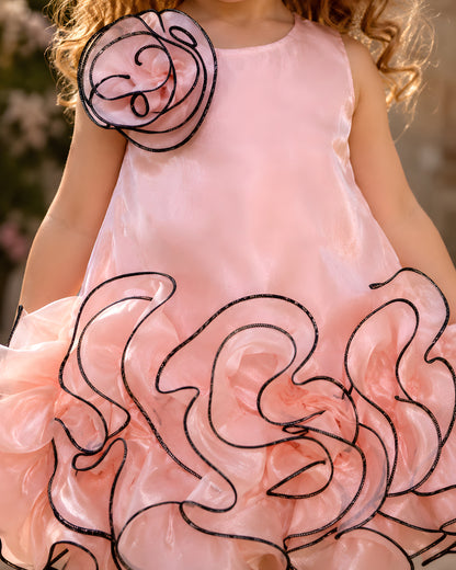 Elegant  A-line frock Floral Peach Dress