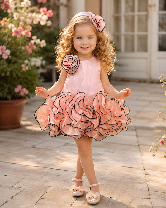 Elegant  A-line frock Floral Peach Dress