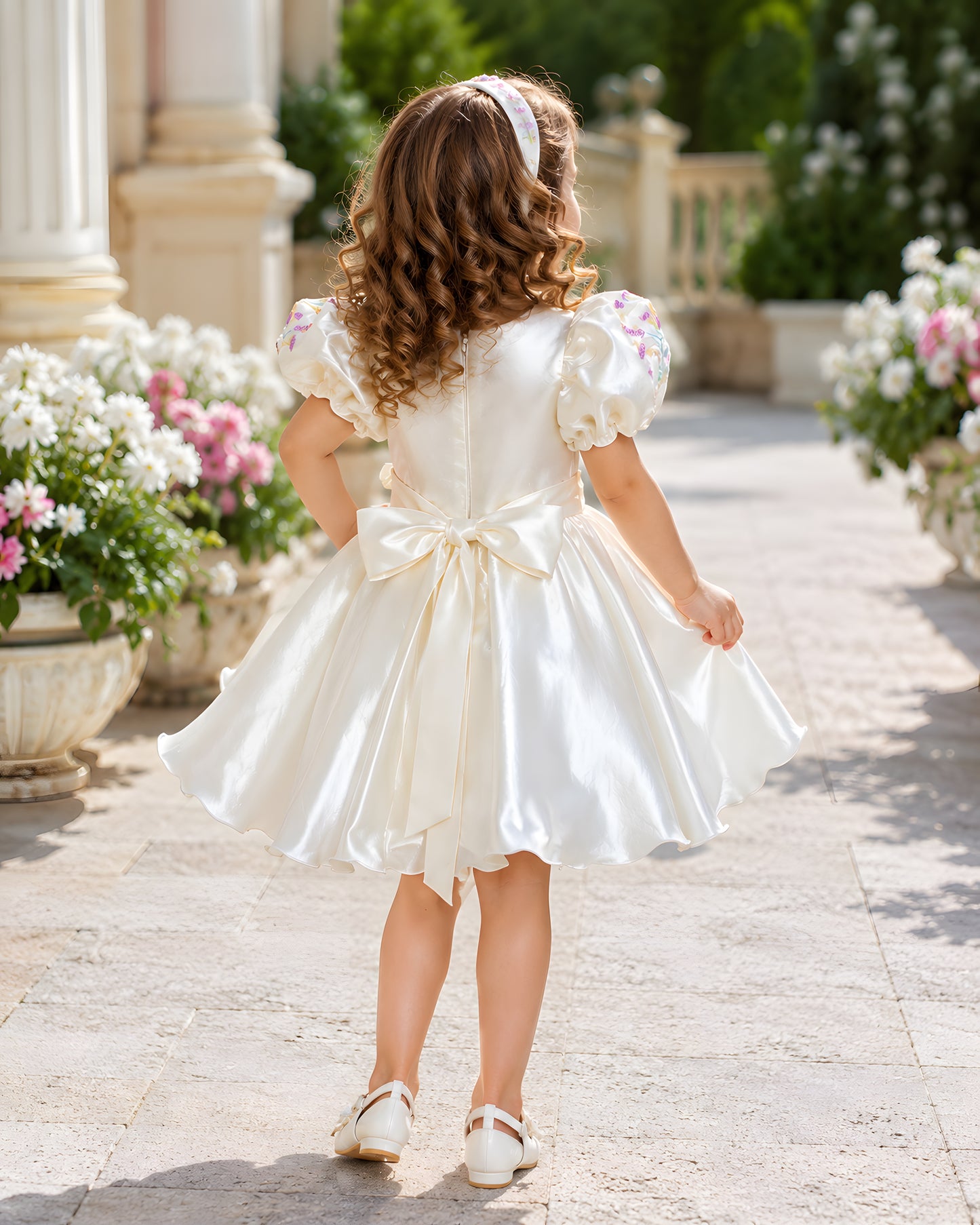 Beautiful Decorative Bow Cream Dress