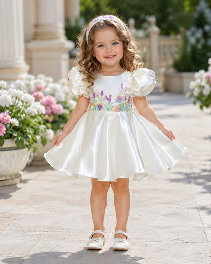 Beautiful Decorative Bow Cream Dress