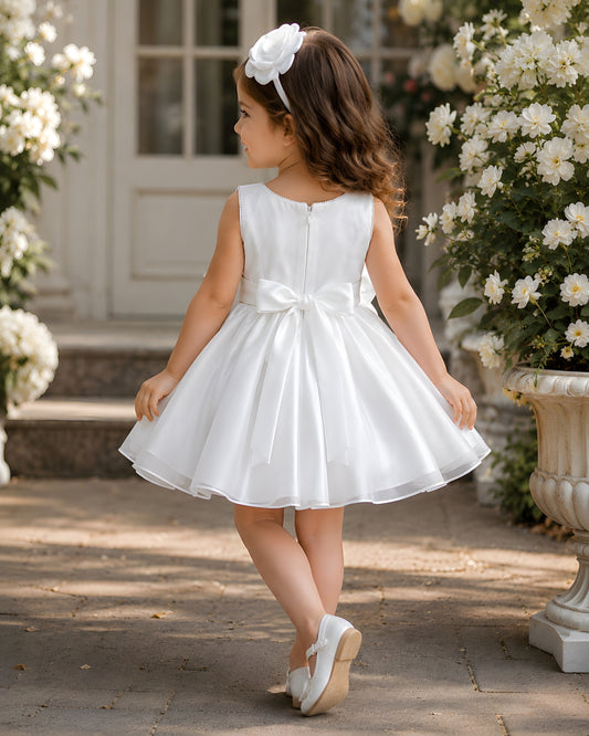 Elegant Satin Asymmetric Bow White Dress