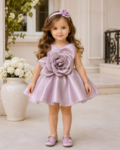 Charming Net Frills Layered Silhouette Pink Dress
