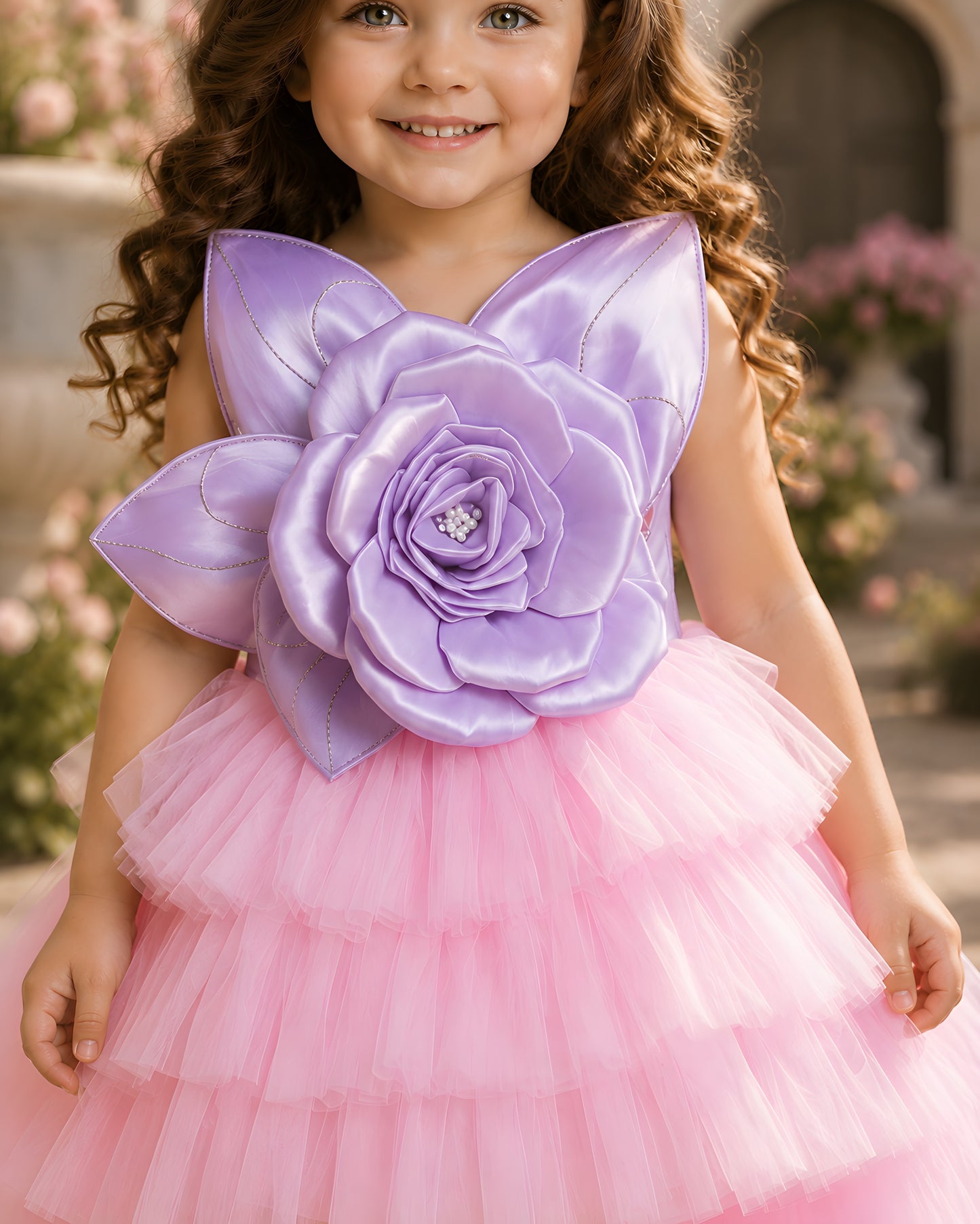 Beautiful Purple Dress With Tissue Flower Design