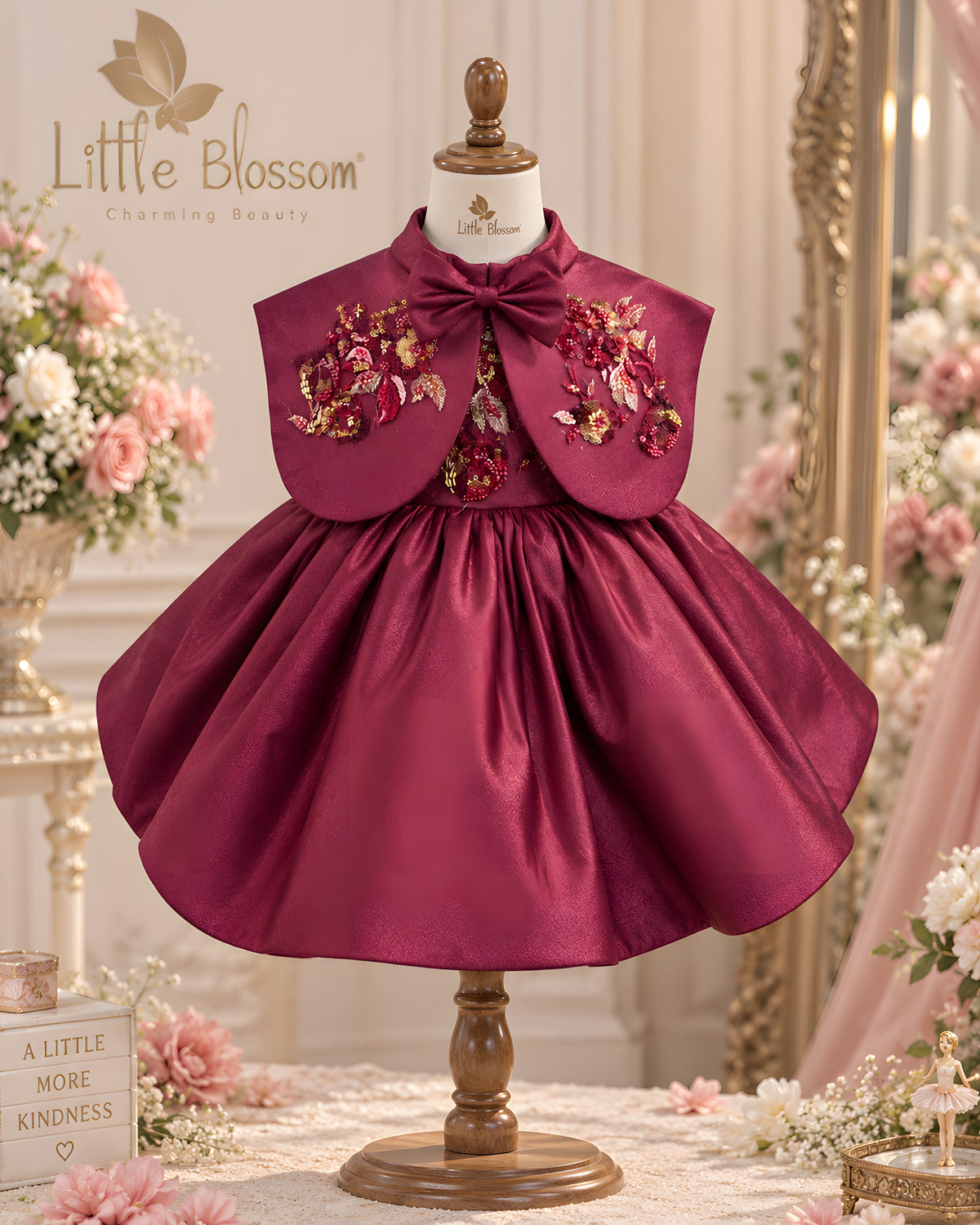 Royal satin Floral Embrodery Maroon Dress