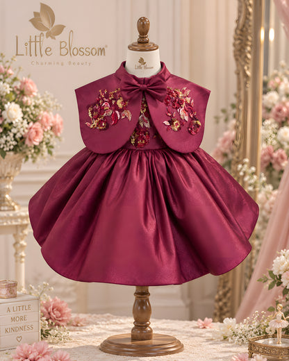 Royal satin Floral Embrodery Maroon Dress