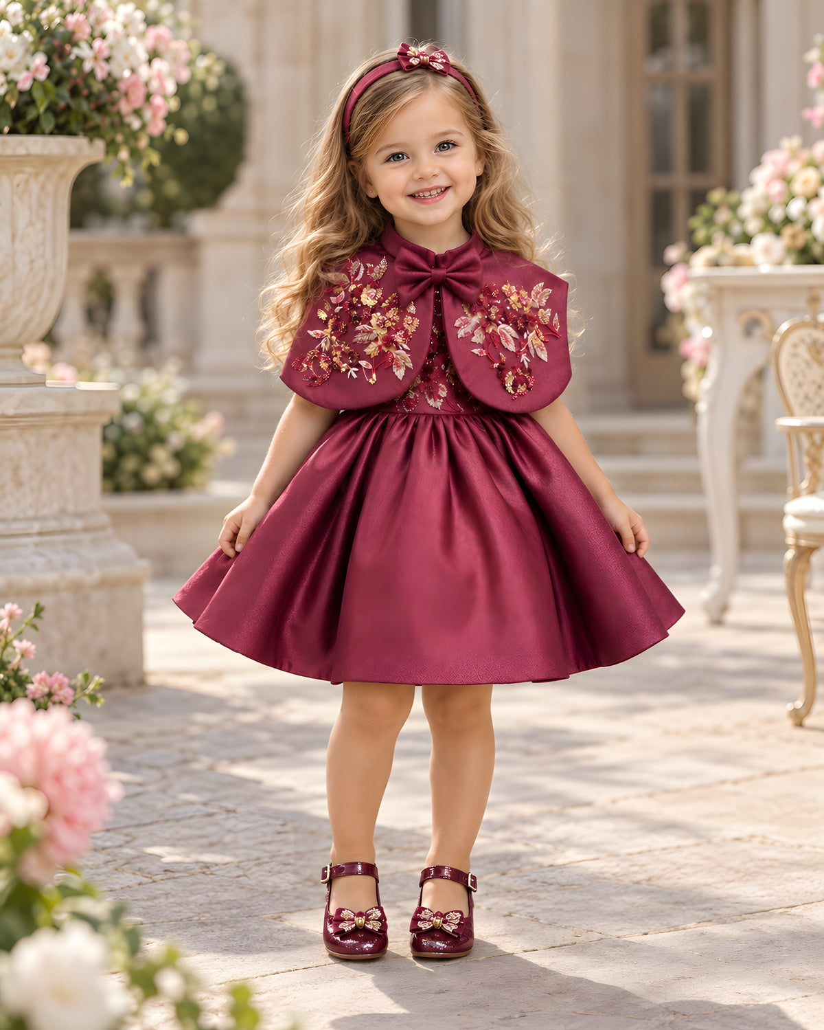 Royal satin Floral Embrodery Maroon Dress