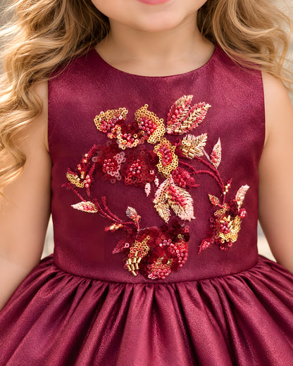 Royal satin Floral Embrodery Maroon Dress